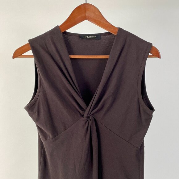 Luca D'Altieri Chocolate Brown Lightweight Sleeveless V Neck Tank Top, Size S - Picture 2 of 8